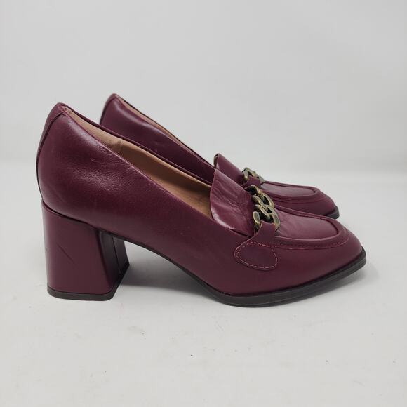 Nordstrom's Bernice Block Heels Chain Detail Leather Loafers Burgundy Leather 6 - Picture 3 of 11
